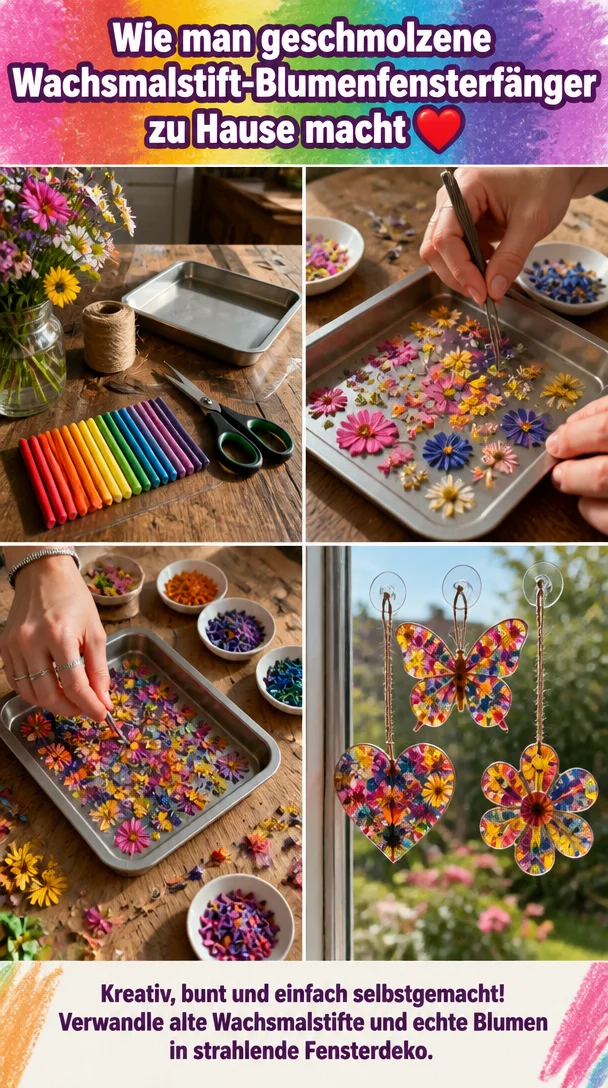 Wie man geschmolzene Wachsmalstift-Blumenfensterfänger zu Hause macht ❤️