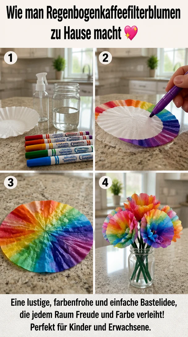 Wie man Regenbogenkaffeefilterblumen zu Hause macht 💖