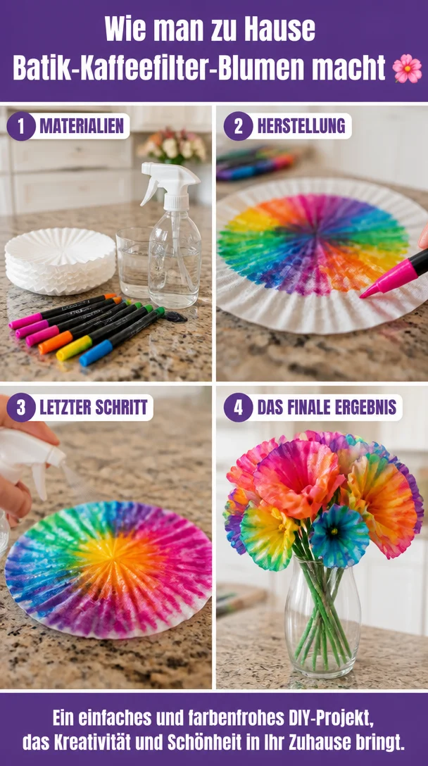 Wie man zu Hause Batik-Kaffeefilter-Blumen macht 🌸