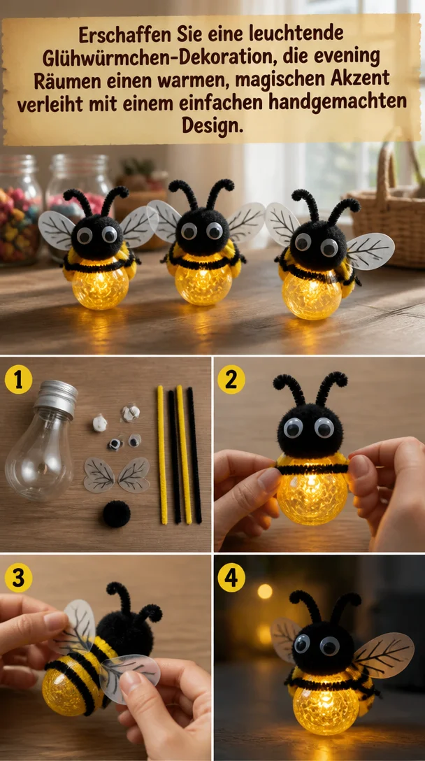 Erschaffen Sie eine leuchtende Glühwürmchen-Dekoration, die evening Räumen einen warmen, magischen Akzent verleiht mit einem einfachen handgemachten Design.