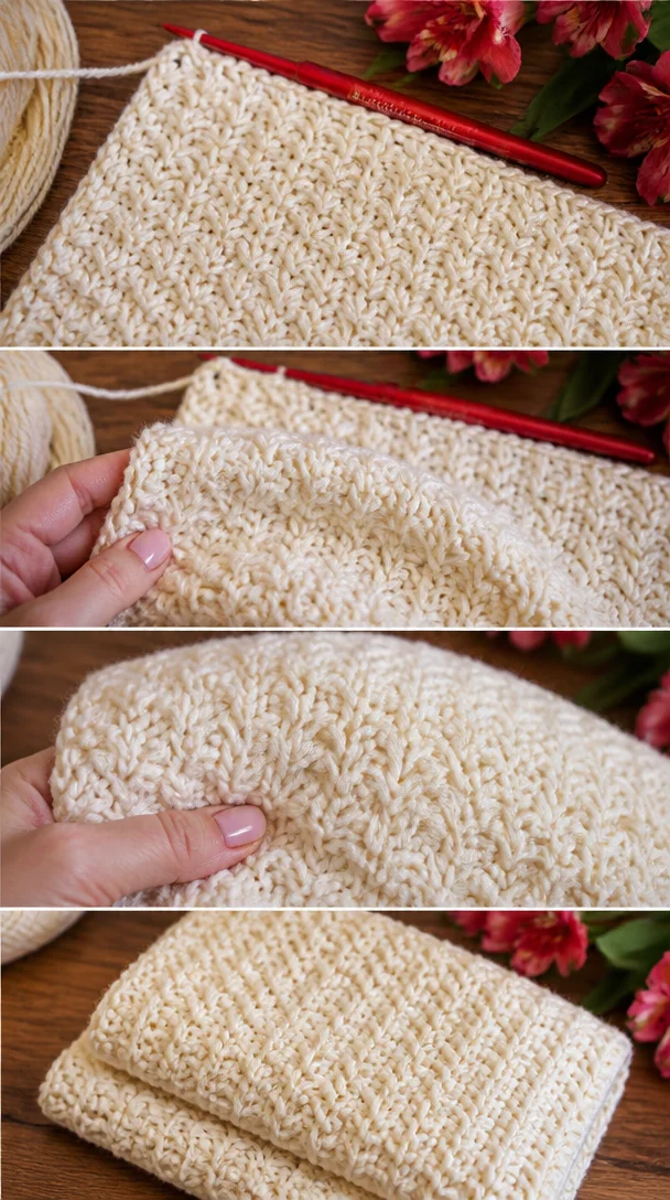 Sieh dir an, wie squishy dieser cremefarbene Strukturstich wird! ✨🧶