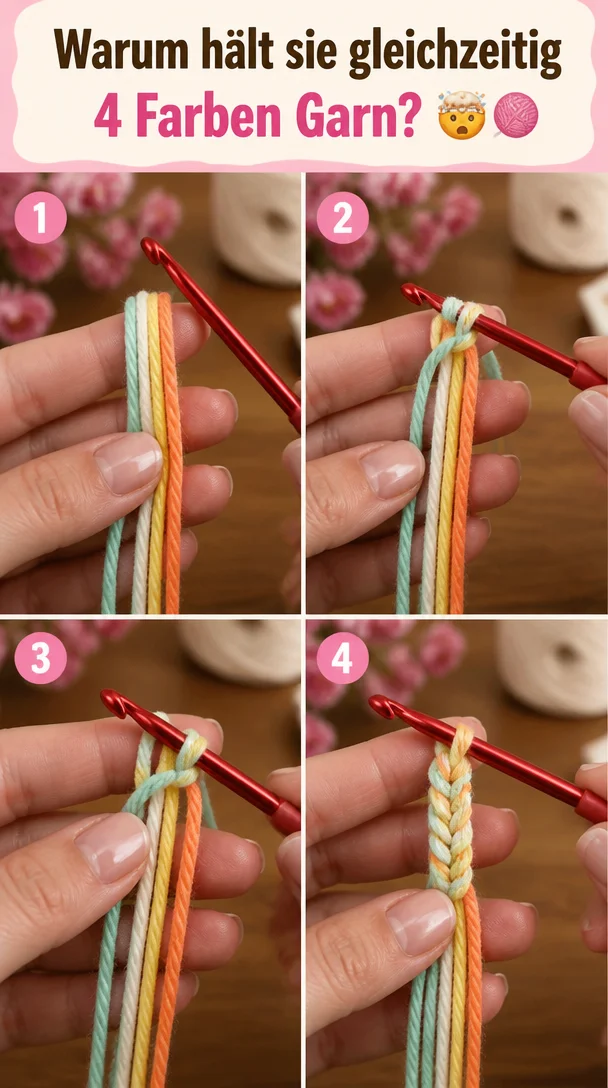 Warum hält sie gleichzeitig 4 Farben Garn? 🤯🧶