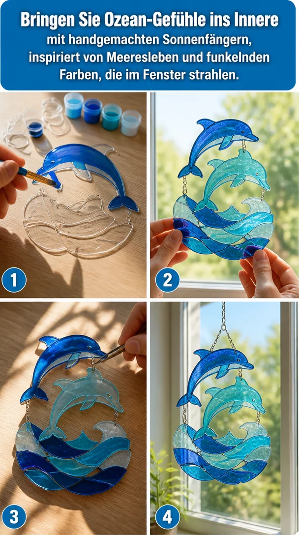 Bringen Sie Ozean-Gefühle ins Innere mit handgemachten Sonnenfängern, inspiriert von Meeresleben und funkelnden Farben, die im Fenster strahlen.