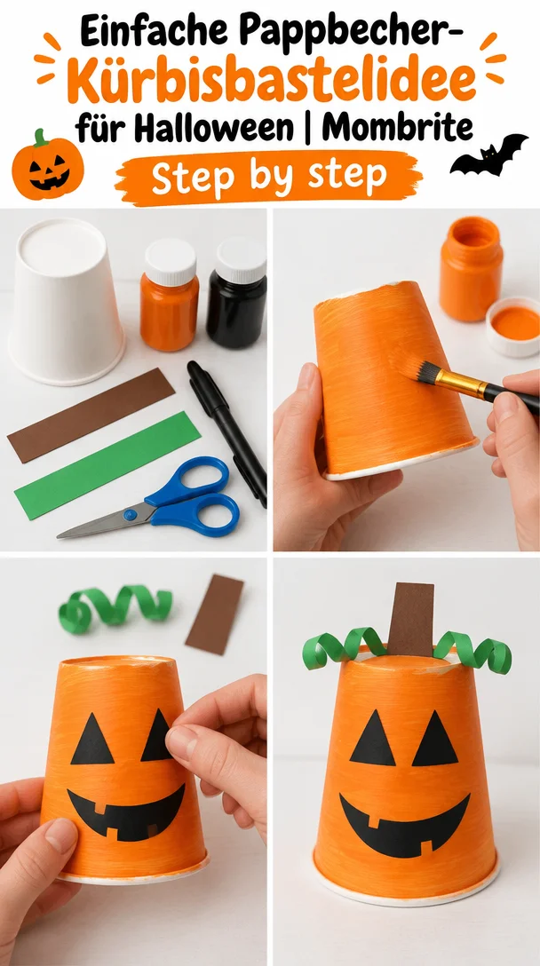 Einfache Pappbecher-Kürbisbastelidee für Halloween | Mombrite