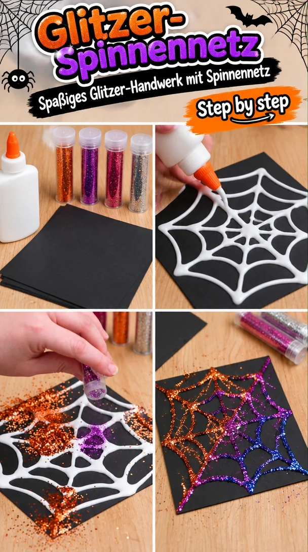 Glitzer-Spinnennetz | Spaßiges Glitzer-Handwerk mit Spinnennetz