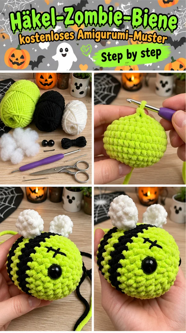 Häkel-Zombie-Biene kostenloses Amigurumi-Muster