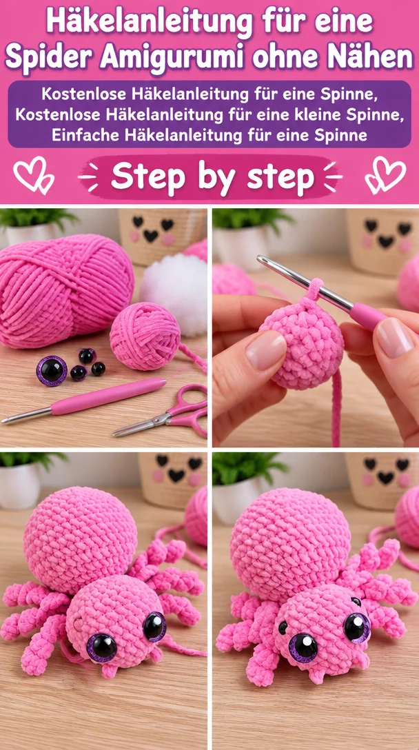 Häkelanleitung für eine Spider Amigurumi ohne Nähen | Kostenlose Häkelanleitung für eine Spinne, Kostenlose Häkelanleitung für eine kleine Spinne, Einfache Häkelanleitung für eine Spinne
