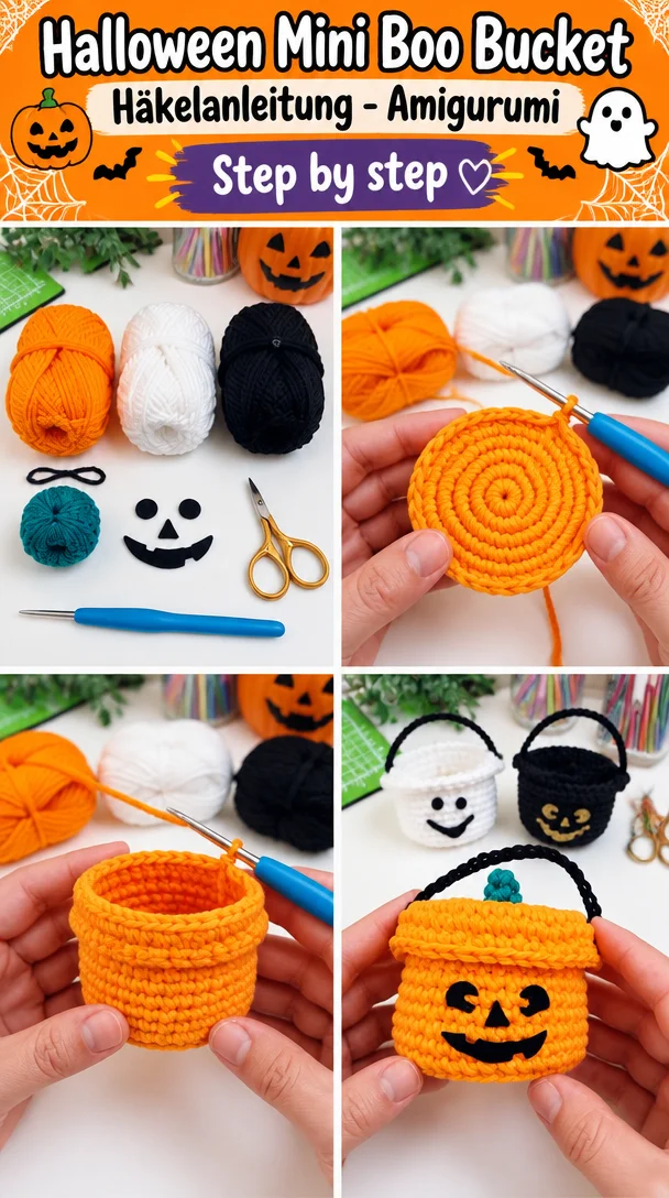 Halloween Mini Boo Bucket Häkelanleitung – Amigurumi