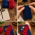 Handgemachte Häkelhandytasche in trendy Design und leuchtenden Farben