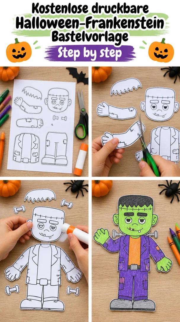 Kostenlose druckbare Halloween-Frankenstein Bastelvorlage