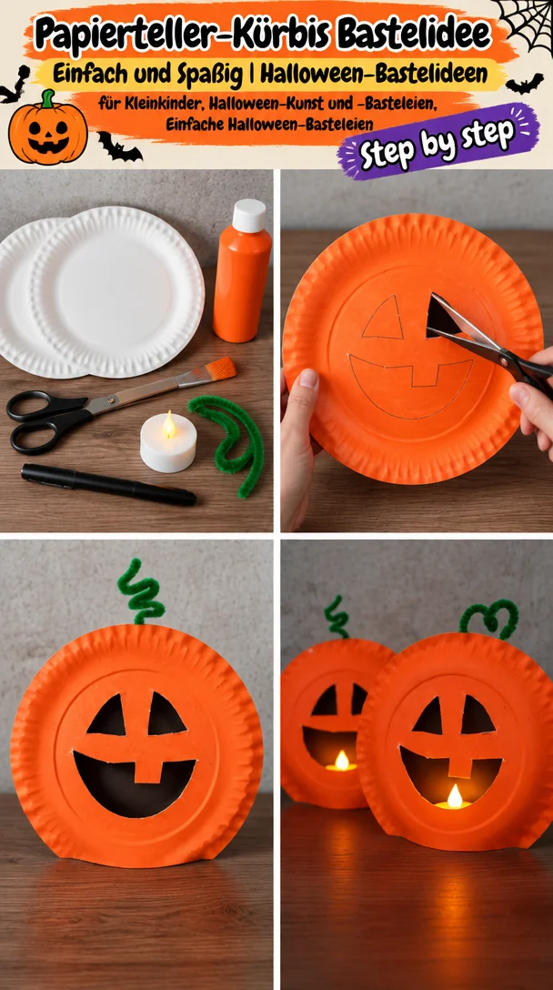Papierteller-Kürbis Bastelidee – Einfach und Spaßig | Halloween-Bastelideen für Kleinkinder, Halloween-Kunst und -Basteleien, Einfache Halloween-Basteleien