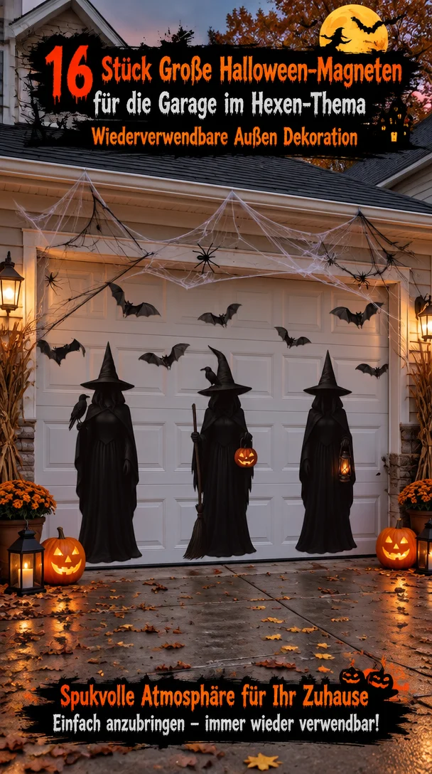16 Stück Große Halloween-Magneten für die Garage im Hexen-Thema Wiederverwendbare Außen Dekoration