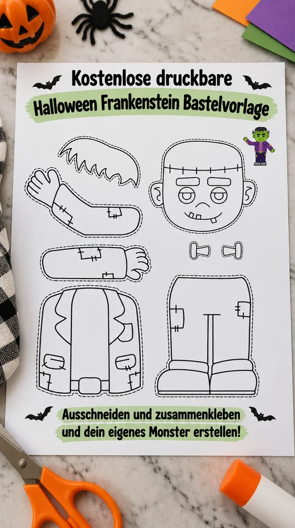 Kostenlose druckbare Halloween Frankenstein Bastelvorlage