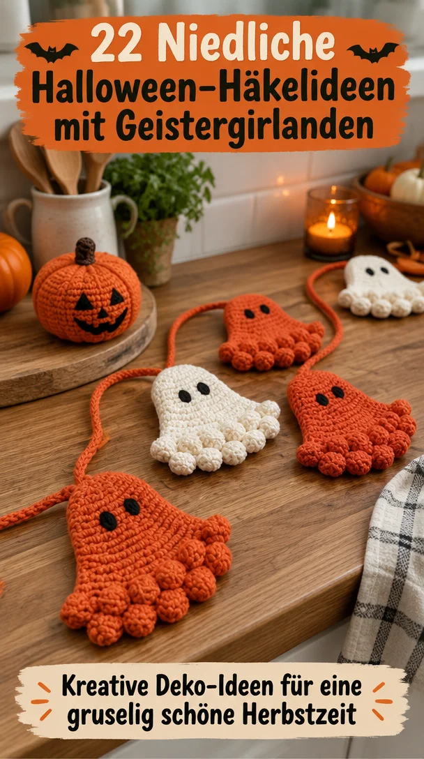22 Niedliche Halloween-Häkelideen mit Geistergirlanden