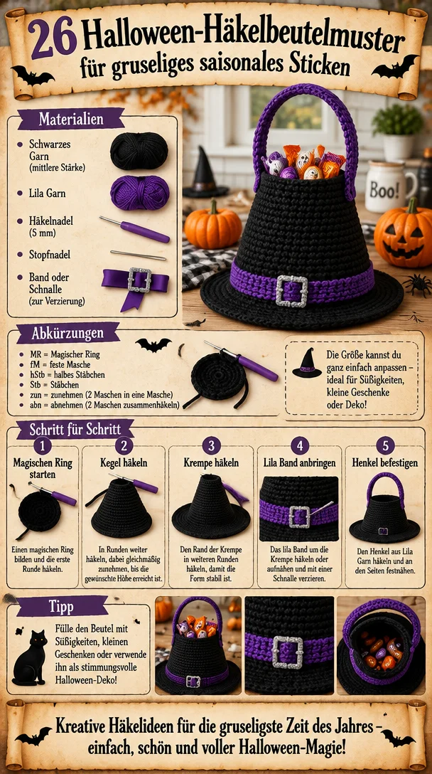 26 Halloween-Häkelbeutelmuster für gruseliges saisonales Sticken