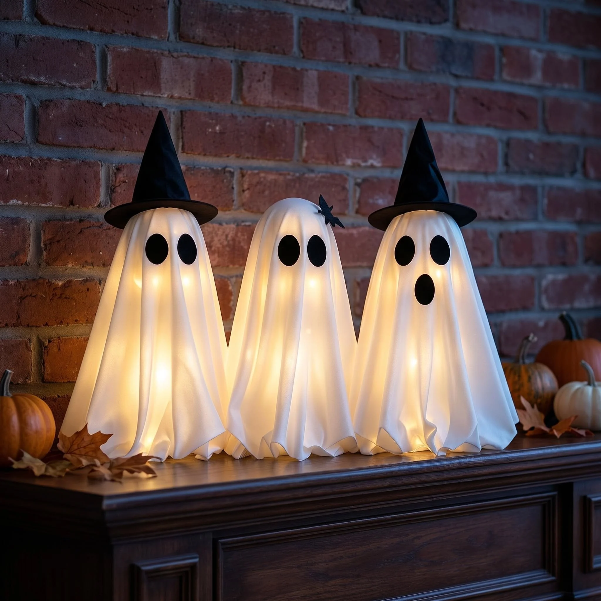 3er-Pack leuchtende Halloween-Geisterdekorationen für drinnen, gruselige LED-leuchtende Geister für Kaminsims Tischmittelstück, stehende Geisterornamente