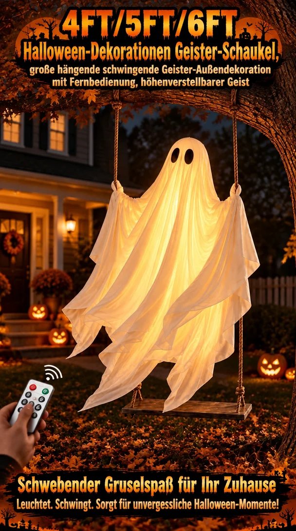 4FT/5FT/6FT Halloween-Dekorationen Geister-Schaukel, große hängende schwingende Geister-Außendekoration mit Fernbedienung, höhenverstellbarer Geist