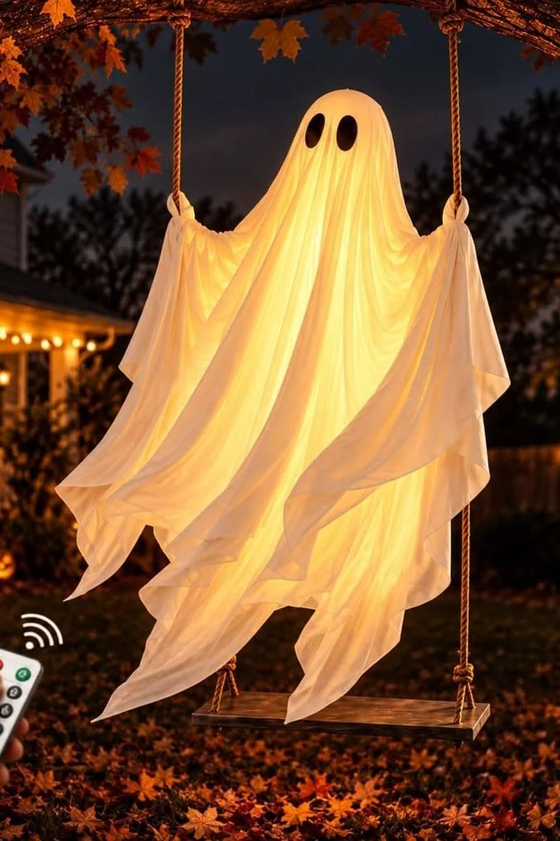 4FT/5FT/6FT Halloween-Dekorationen Geister-Schaukel, große hängende schwingende Geister-Außendekoration mit Fernbedienung, höhenverstellbarer Geist