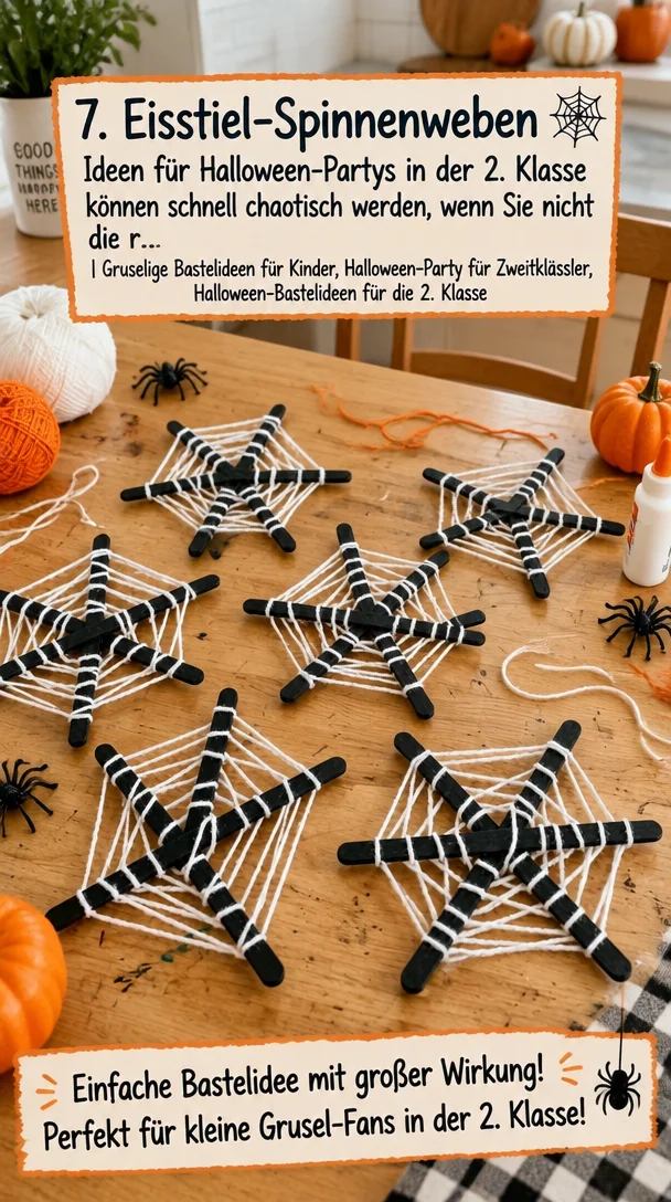 (7. Eisstiel-Spinnenweben 🕸️) - Ideen für Halloween-Partys in der 2. Klasse können schnell chaotisch werden, wenn Sie nicht die r… | Gruselige Bastelideen für Kinder, Halloween-Party für Zweitklässler, Halloween-Bastelideen für die 2. Klasse