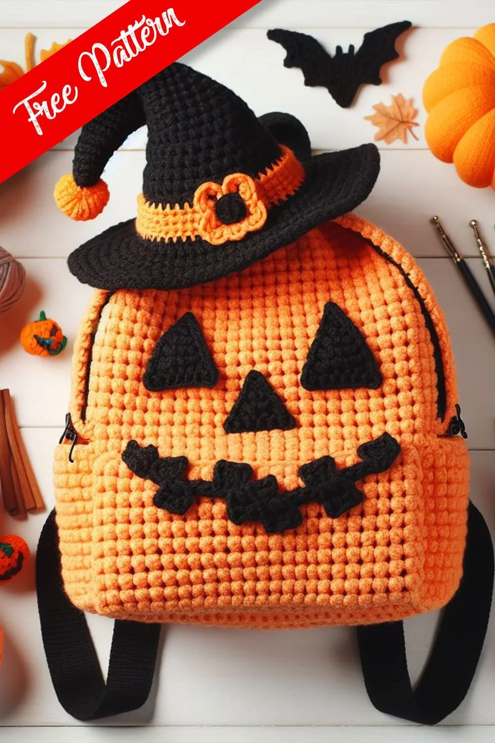 Adorabler gehäkelter Kürbis-Rucksack Perfektes Halloween-Zubehör