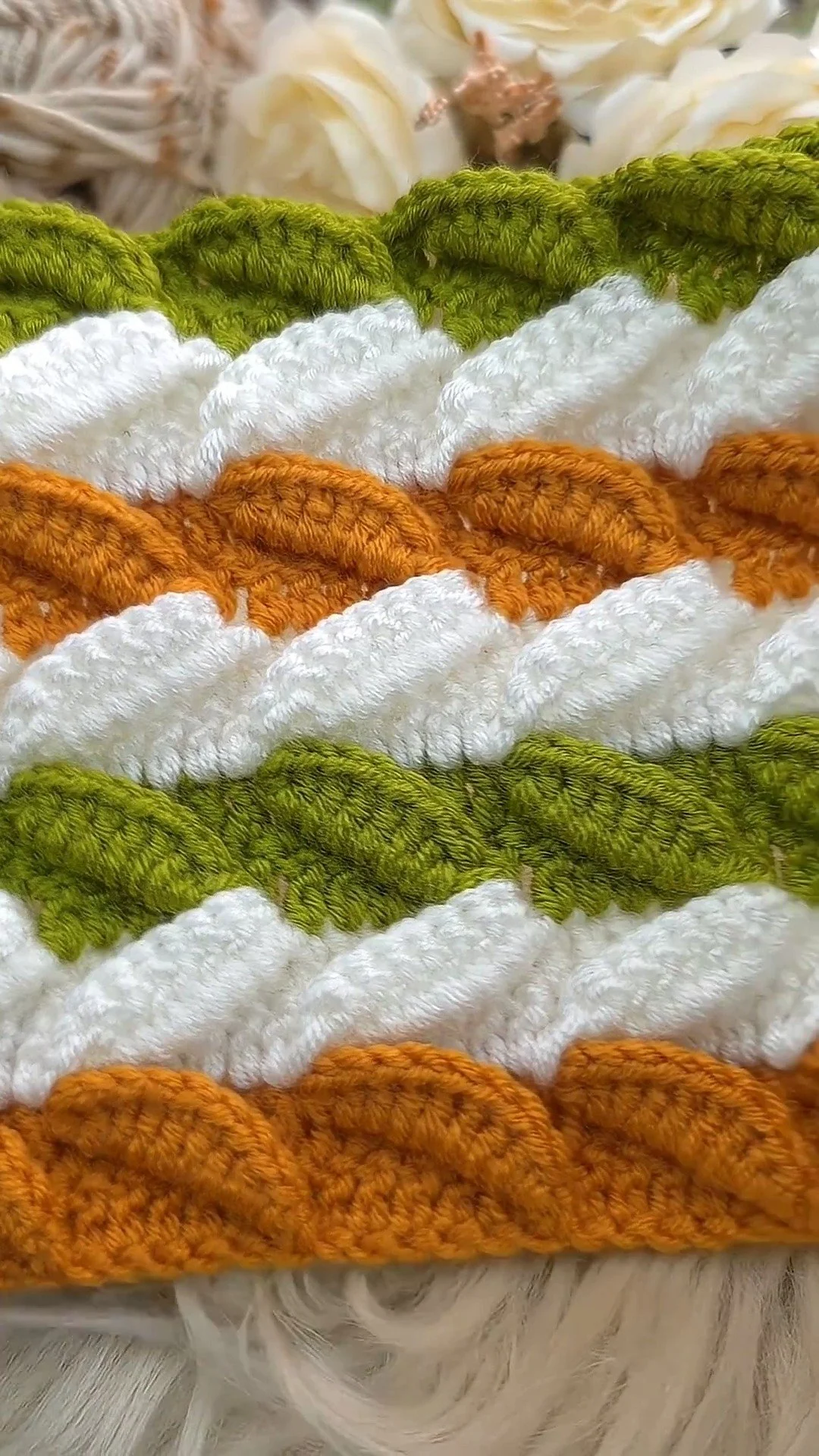 Auf der Suche nach einem weichen Babydekenstich? Probiere dieses 3D-Blattmuster aus! 🍃✨