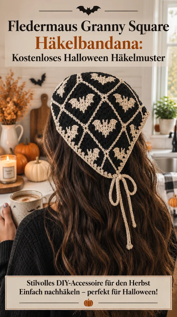 Fledermaus Granny Square Häkelbandana: Kostenloses Halloween Häkelmuster