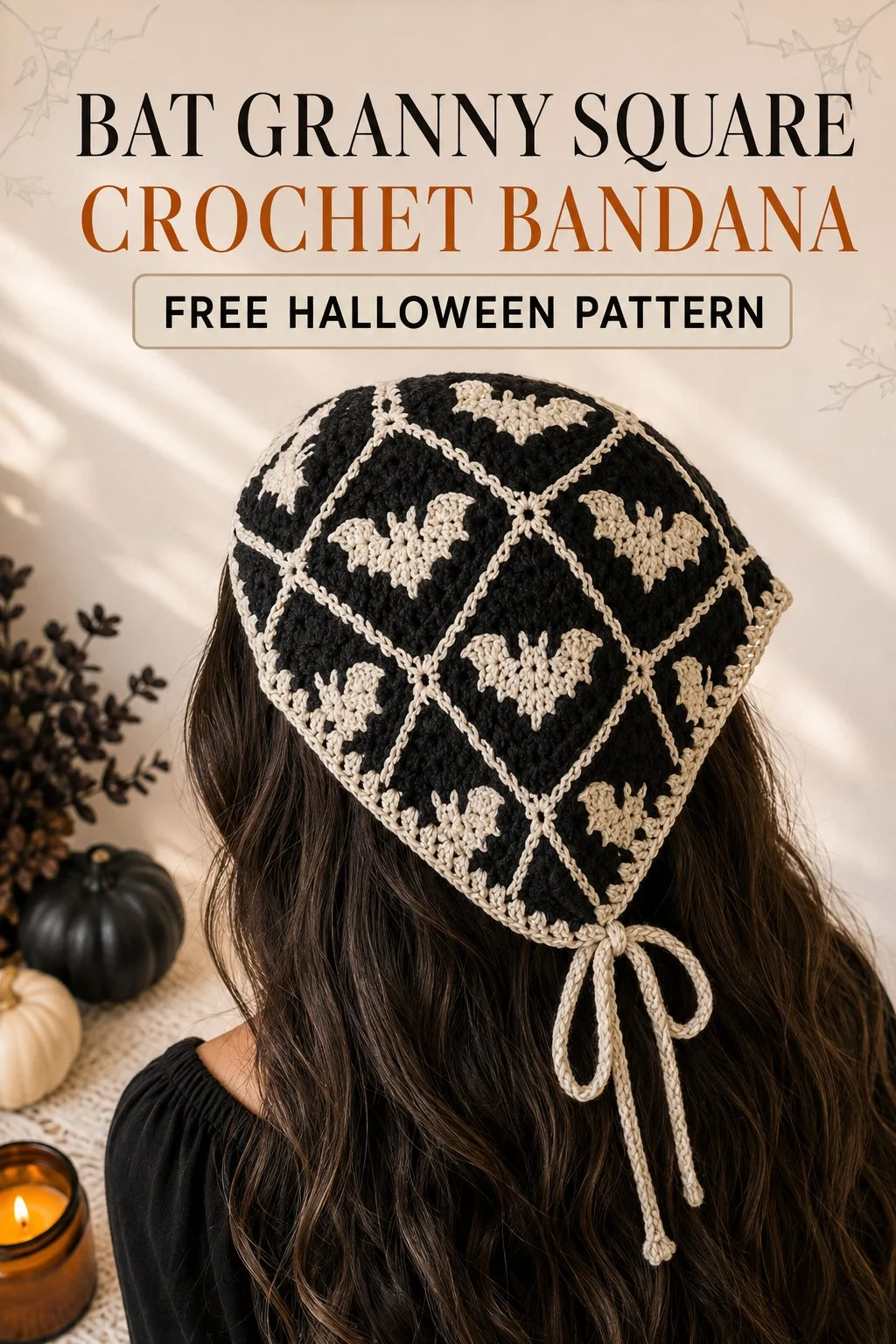 Fledermaus Granny Square Häkelbandana: Kostenloses Halloween Häkelmuster