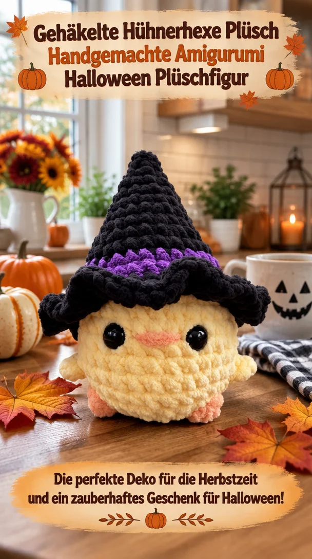 Geh&auml;kelte H&uuml;hnerhexe Pl&uuml;sch Handgemachte Amigurumi Halloween Pl&uuml;schfigur