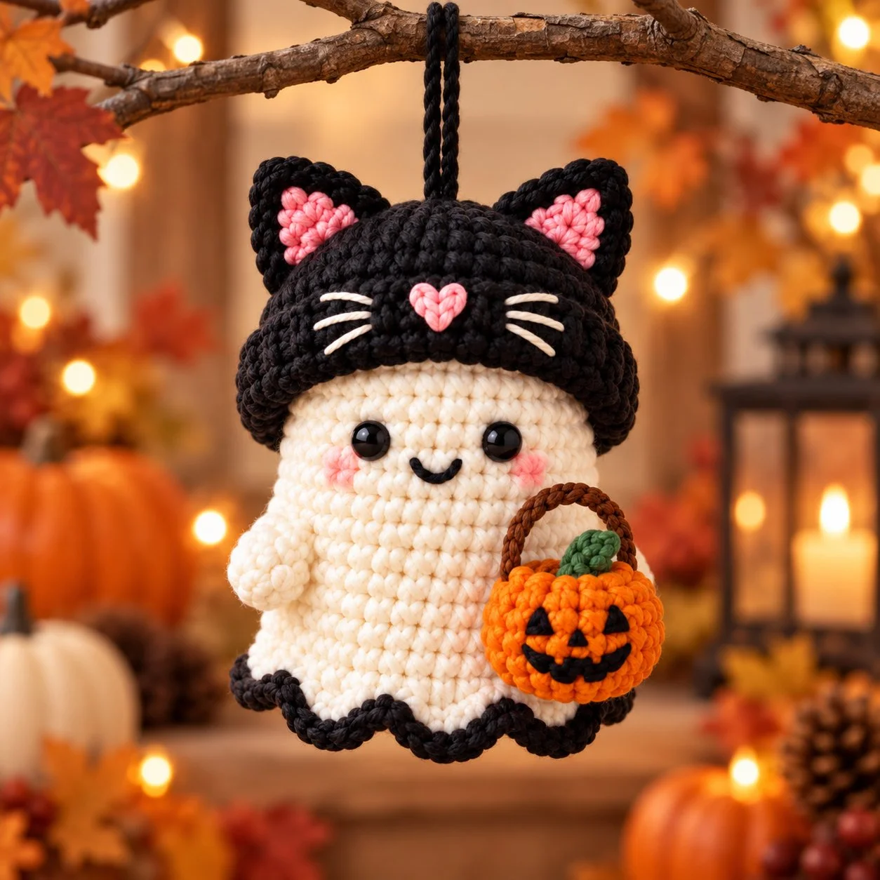 Gespenster Schlüsselanhänger Häkelmuster PDF, Halloween Kürbis Gespenst Taschenanhänger sofortiger Download