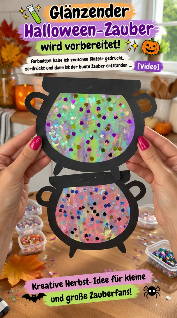 🧪✨ Glänzender Halloween-Zauber wird vorbereitet! ✨🎃 Farbmittel habe ich zwischen Blätter gedrückt, zerdrückt und dann ist der bunte Zauber entstanden… [Video]