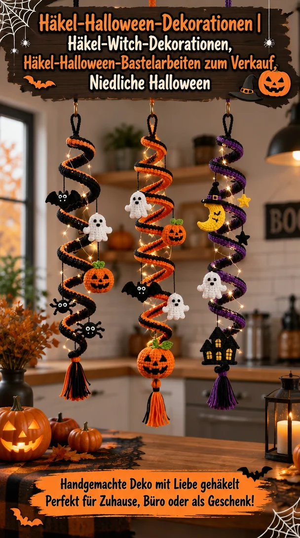 Häkel-Halloween-Dekorationen | Häkel-Witch-Dekorationen, Häkel-Halloween-Bastelarbeiten zum Verkauf, Niedliche Halloween