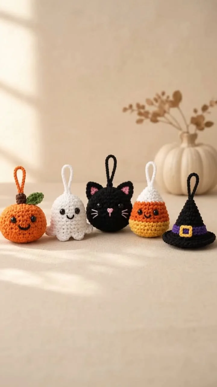 Halloween Häkel-Schlüsselanhänger Muster Bundle | 5 Mini Amigurumi PDF Muster