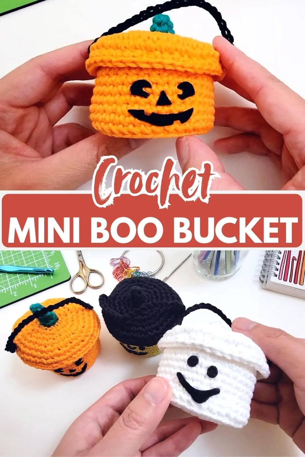 Halloween Mini Boo Bucket Häkelanleitung - Amigurumi