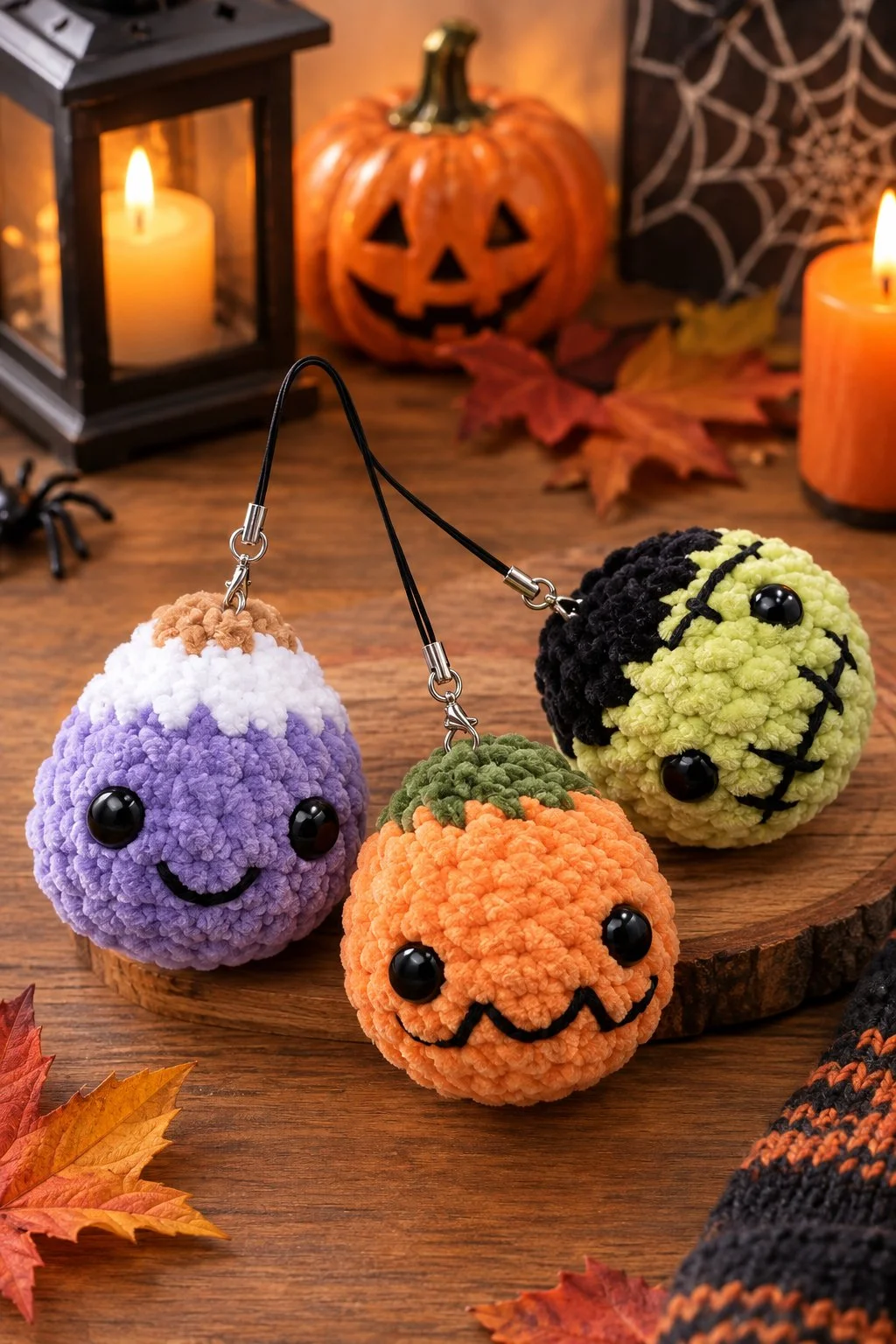 Halloween-Teigtaschen – Niedliche Häkelzaubertränke, Kürbis- und Frankenstein-Schlüsselanhänger