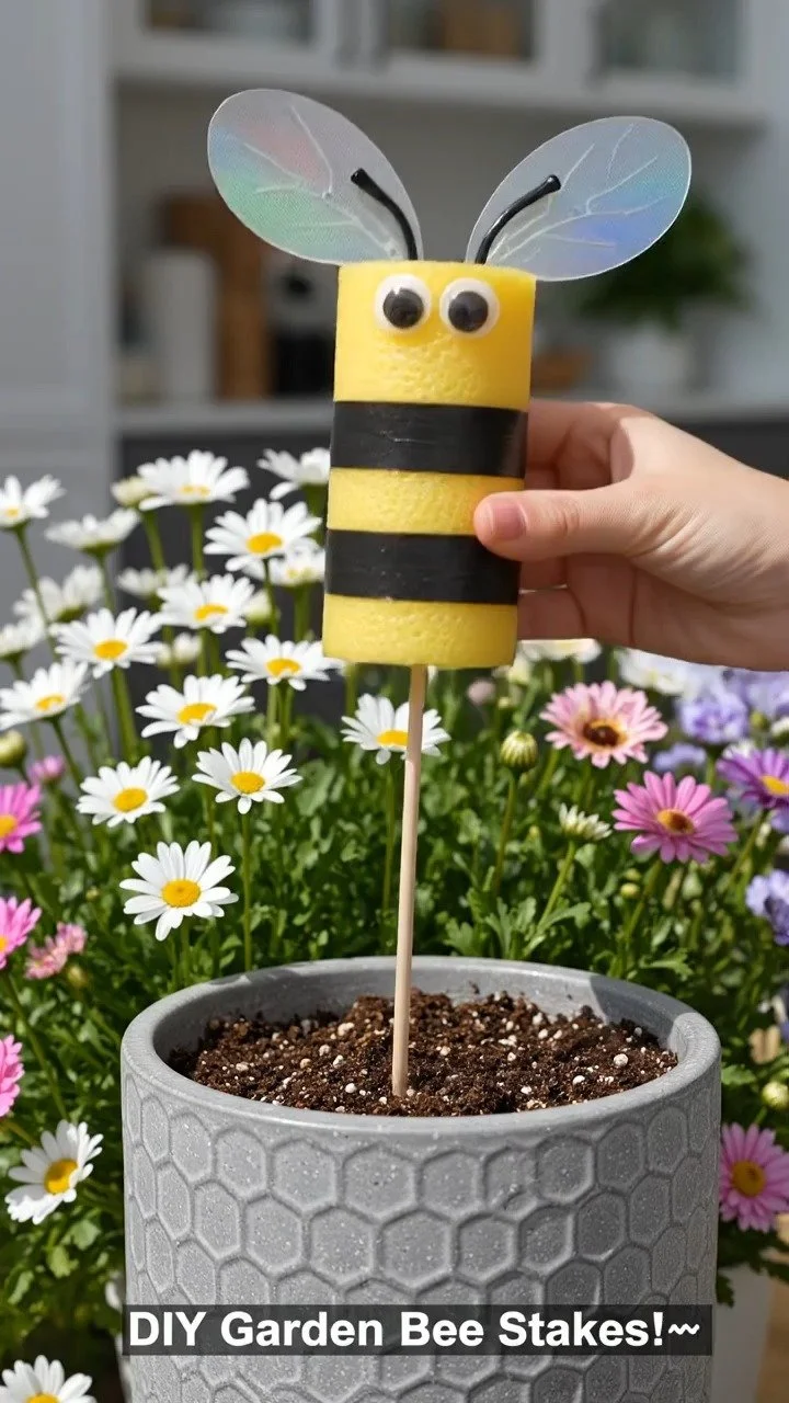 Helle Poolnudelstücke werden zu freundlichen Bumblebee-St stakes, die Gärten und Pflanzenbehältern einen verspielten Akzent verleihen.