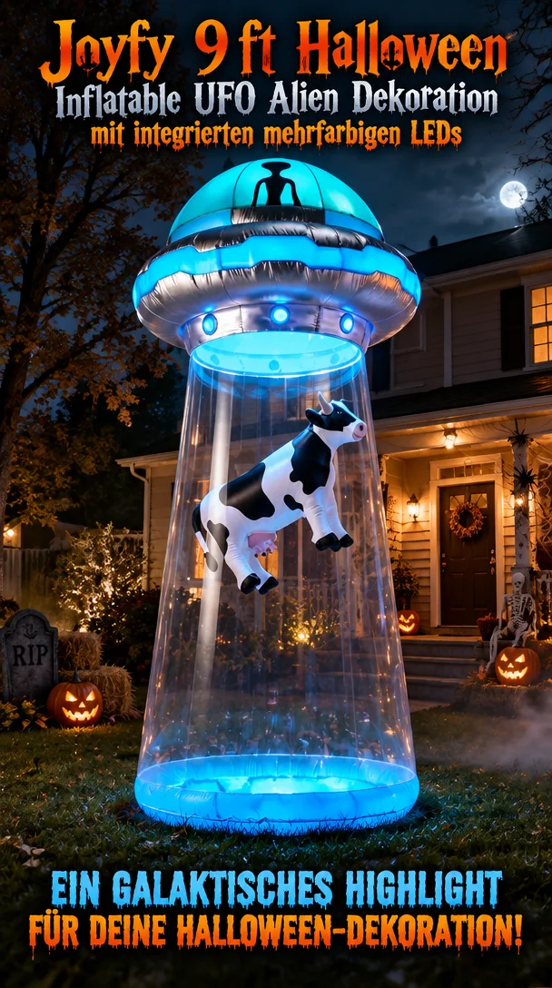 Joyfy 9 ft Halloween Inflatable UFO Alien Dekoration mit integrierten mehrfarbigen LEDs