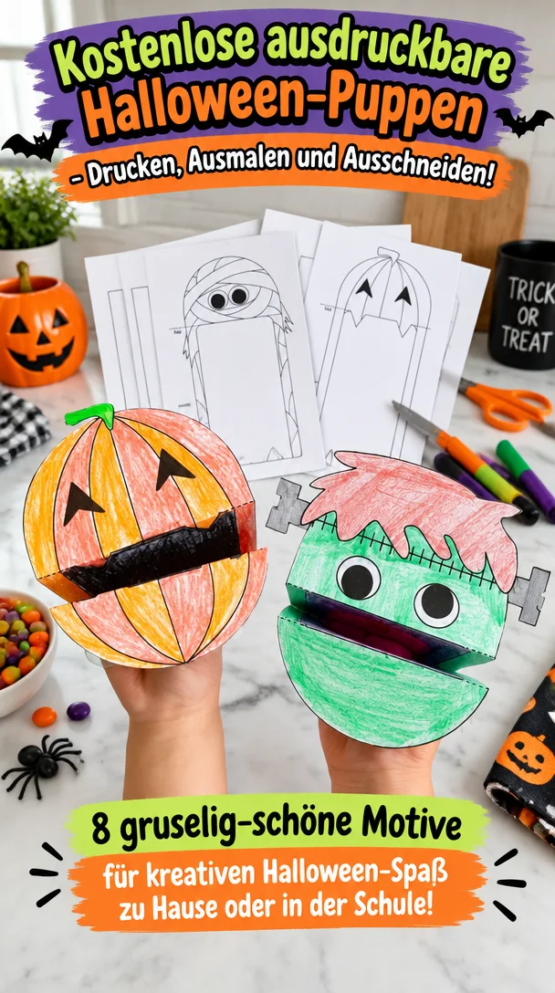Kostenlose ausdruckbare Halloween-Puppen - Drucken, Ausmalen und Ausschneiden!