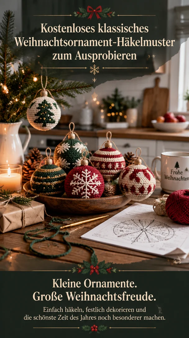 Kostenloses klassisches Weihnachtsornament-Häkelmuster zum Ausprobieren