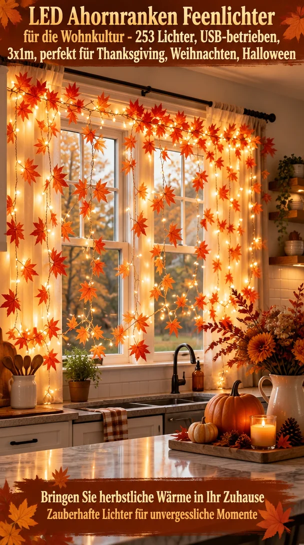 LED Feenlichter mit Ahornranken, 253 USB-lichter für weihnachtliche Wohnkultur.