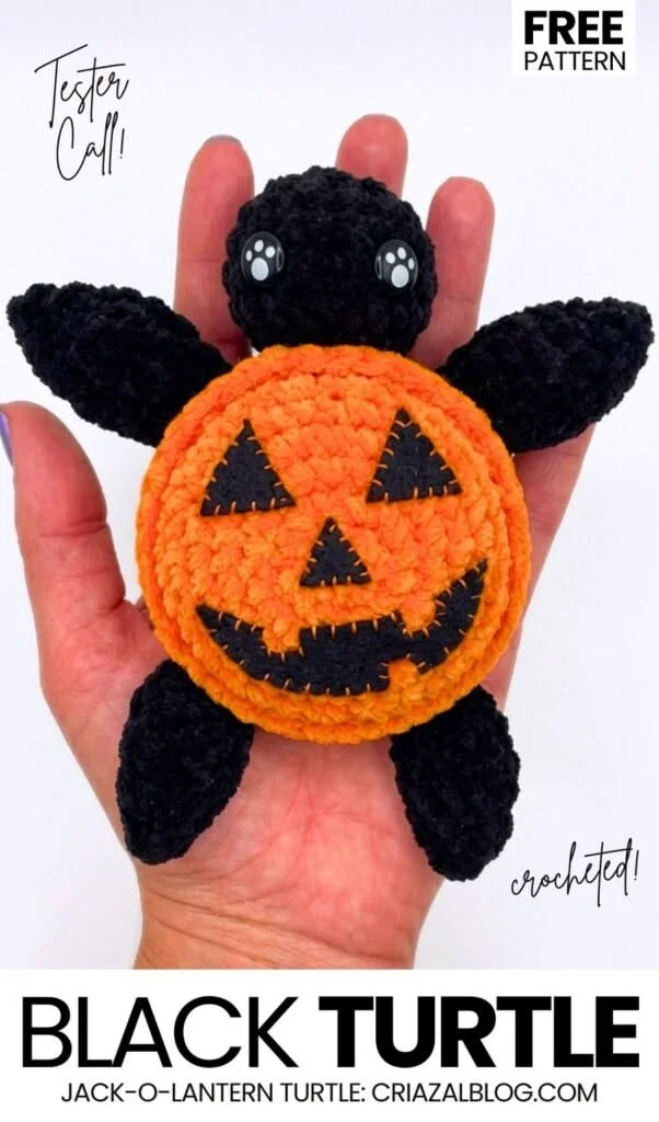 Mach diese gruselige, schwarz-orange Schildkröte Amigurumi mit Muschel.