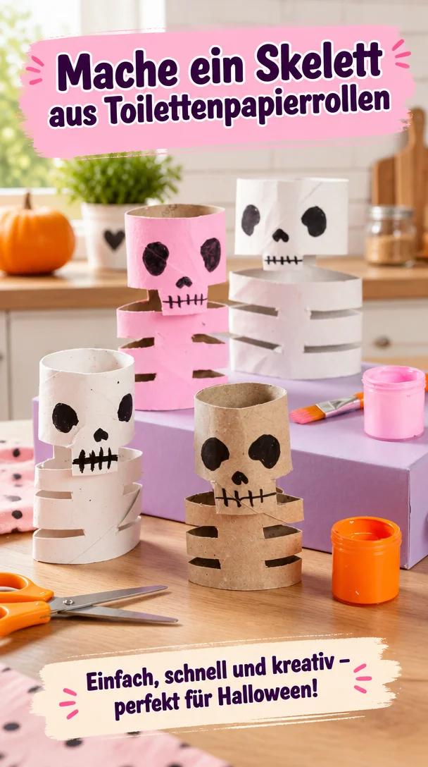 Kreatives Skelett aus Toilettenpapierrollen für DIY Deko