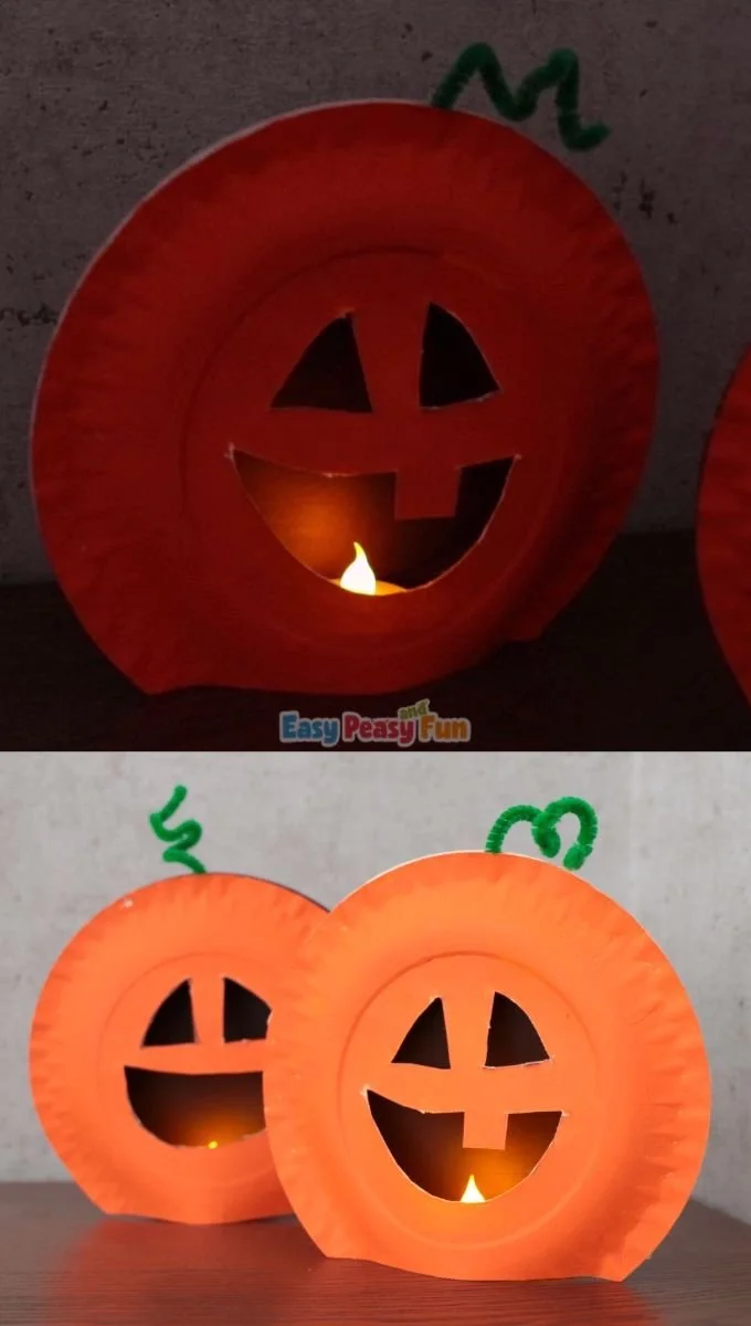 Papierteller-Kürbis Bastelidee - Einfach und Spaßig | Halloween-Bastelideen für Kleinkinder, Halloween-Kunst und -Basteleien, Einfache Halloween-Basteleien