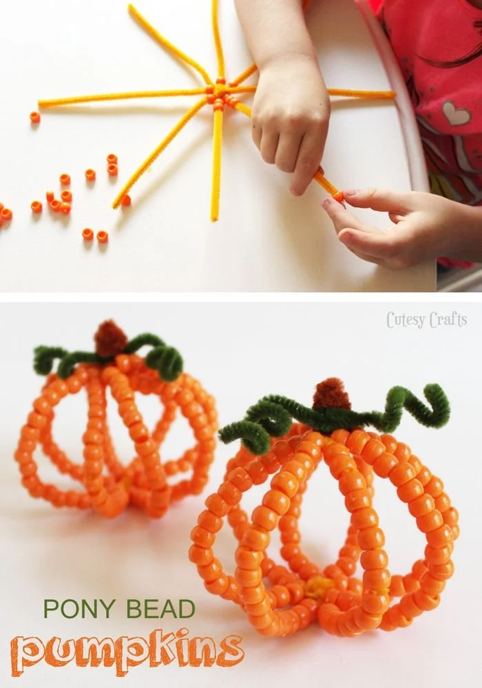 Ponyperlen-Kürbisse - Halloween-Kinderbastelarbeit - Niedliche Bastelideen