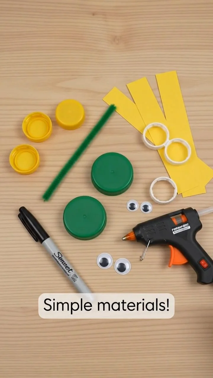 Recycelte Flaschenverschlüsse werden zu niedlichen Schnecken mit bunten Details und verleihen Alltagsmaterialien einen neuen, spaßigen Zweck.