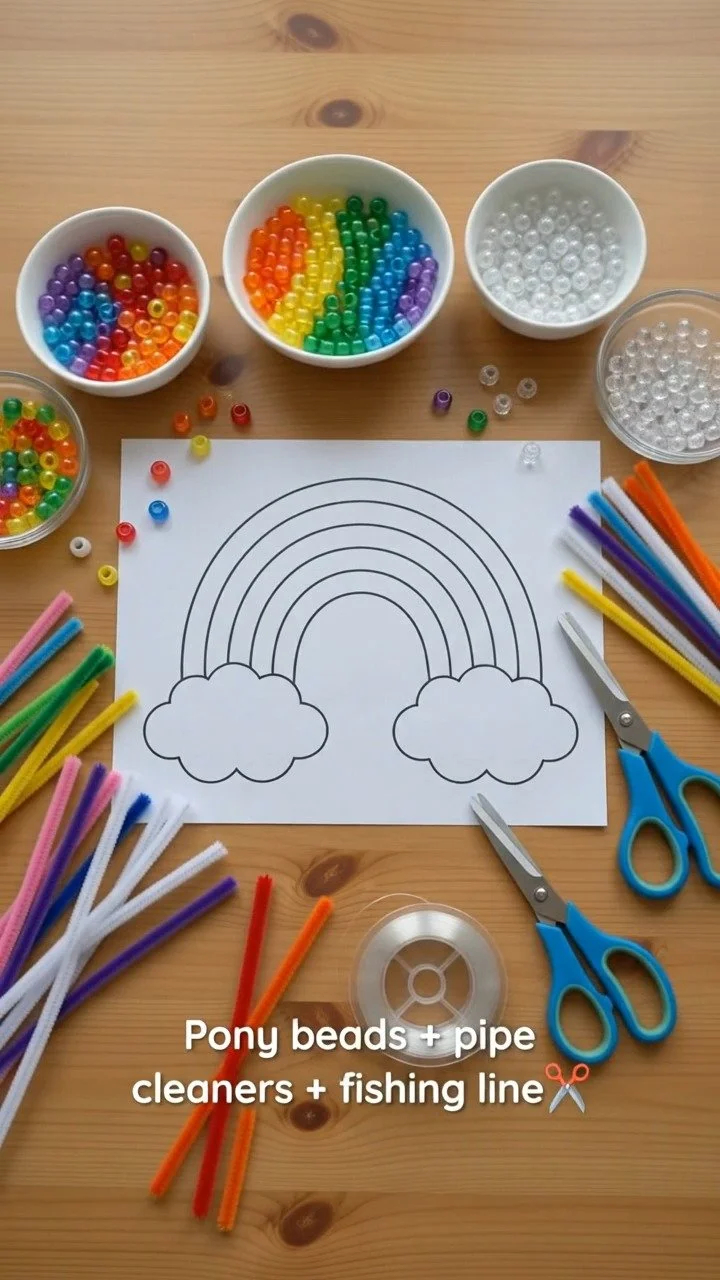 Regenbogenperlen fangen und streuen das Licht und verwandeln ein einfaches hängendes Design in eine fröhliche Fensterdekoration.