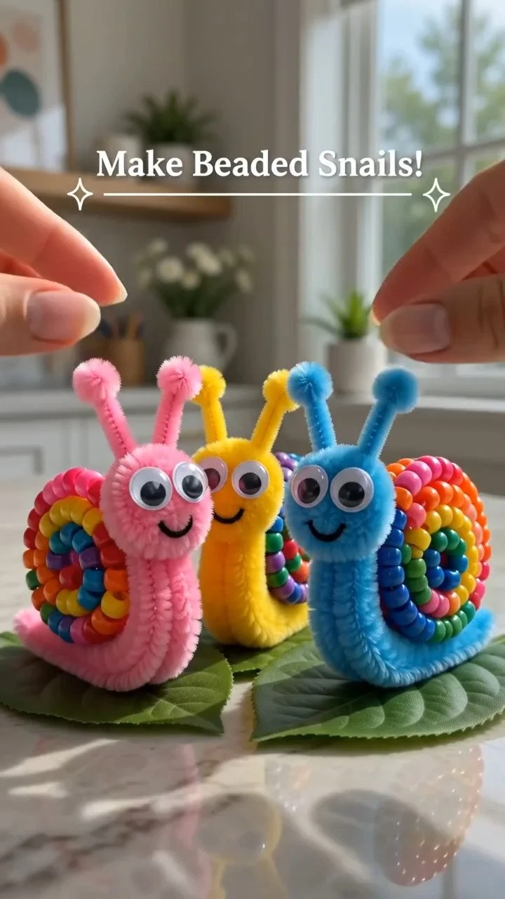 Rohrreiniger und bunte Perlen schaffen charmante kleine Schnecken mit verspielten Formen, die Spaß machen zu basteln und auszustellen.