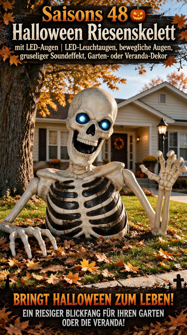 Saisons 48 Halloween Riesenskelett mit LED-Augen und gruseligen Soundeffekten