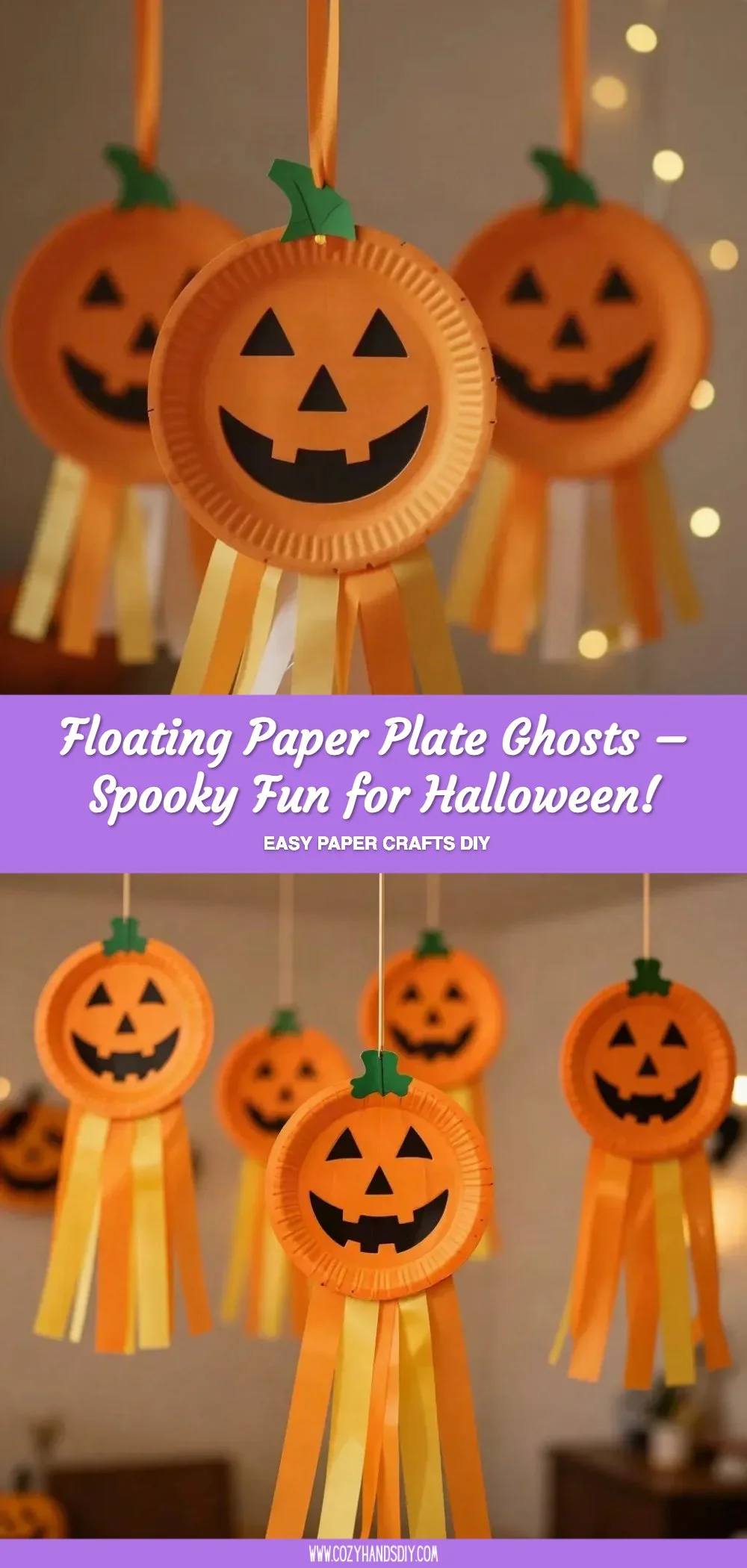 Sanfte schwebende Papier-Teller-Geister für eine gemütliche Halloween-Atmosphäre