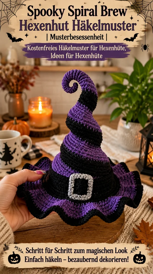 Spooky Spiral Brew Hexenhut Häkelmuster | Musterbesessenheit | Kostenfreies Häkelmuster für Hexenhüte, Kostenfreies Häkelmuster für Hexenhüte, Ideen für Hexenhüte