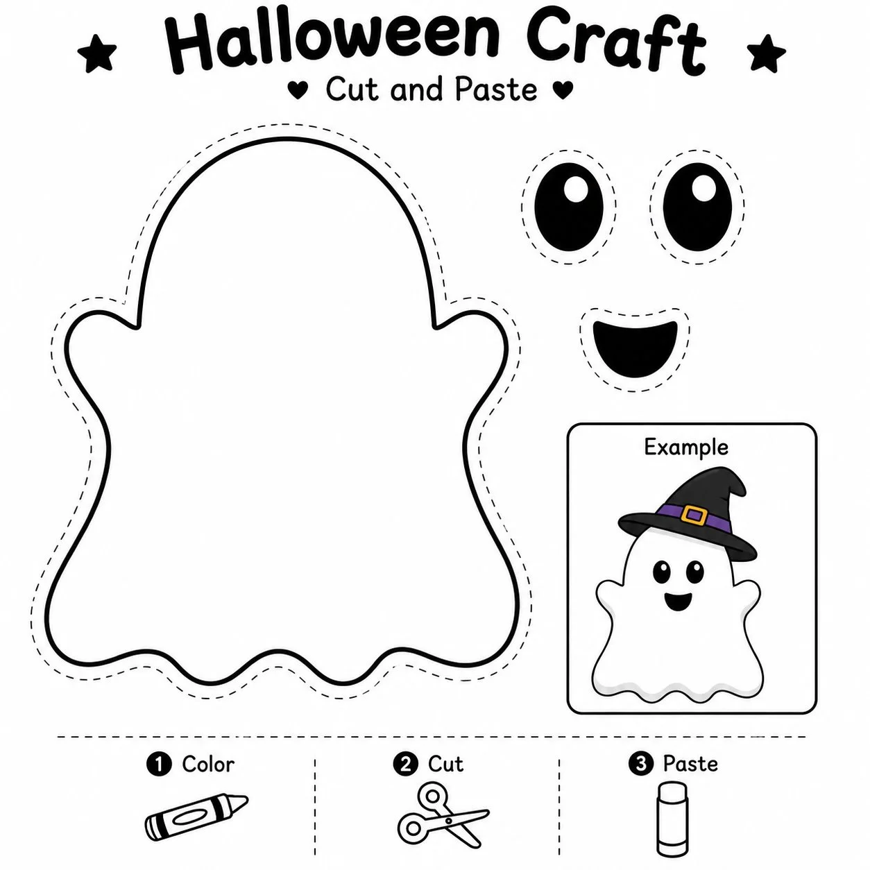Süßer Geist Ausschneiden & Einkleben Halloween-Handwerk für Kinder 👻🎃